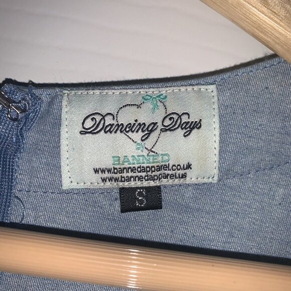 Dancing Days Banned Blue Sweet Talker Denim Nautical Sailor Pencil Dress Small - Picture 8 of 10